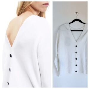 NEW The Kooples Women's Button Back Boatneck V-Back Sweater in Ecru White Sz US4